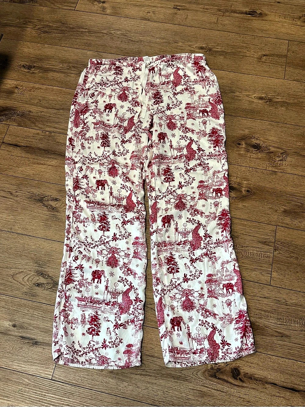 Vintage 100% Silk Victoria's Secret Floral Pajama Pants in Ivory & Red Size Medi
